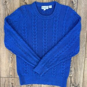 Vintage 90s Trimmingham’s Bermuda Men’s Cable Knit Cotton Sweater Blue S